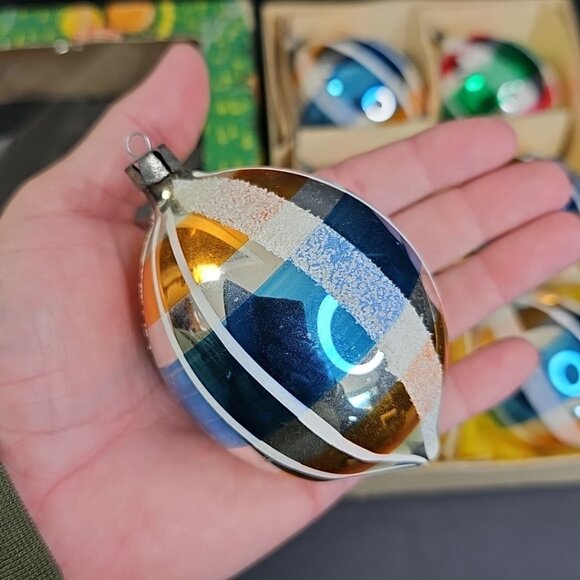 Large East Germany Christmas Ornament 6pc Baubles Oblong Mercury Glass 4" X 2.5" - Picture 15 of 16